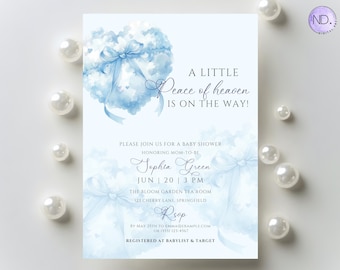 Blue Cloud Baby Shower Invitation Template, Heaven Sent (Digital Download)