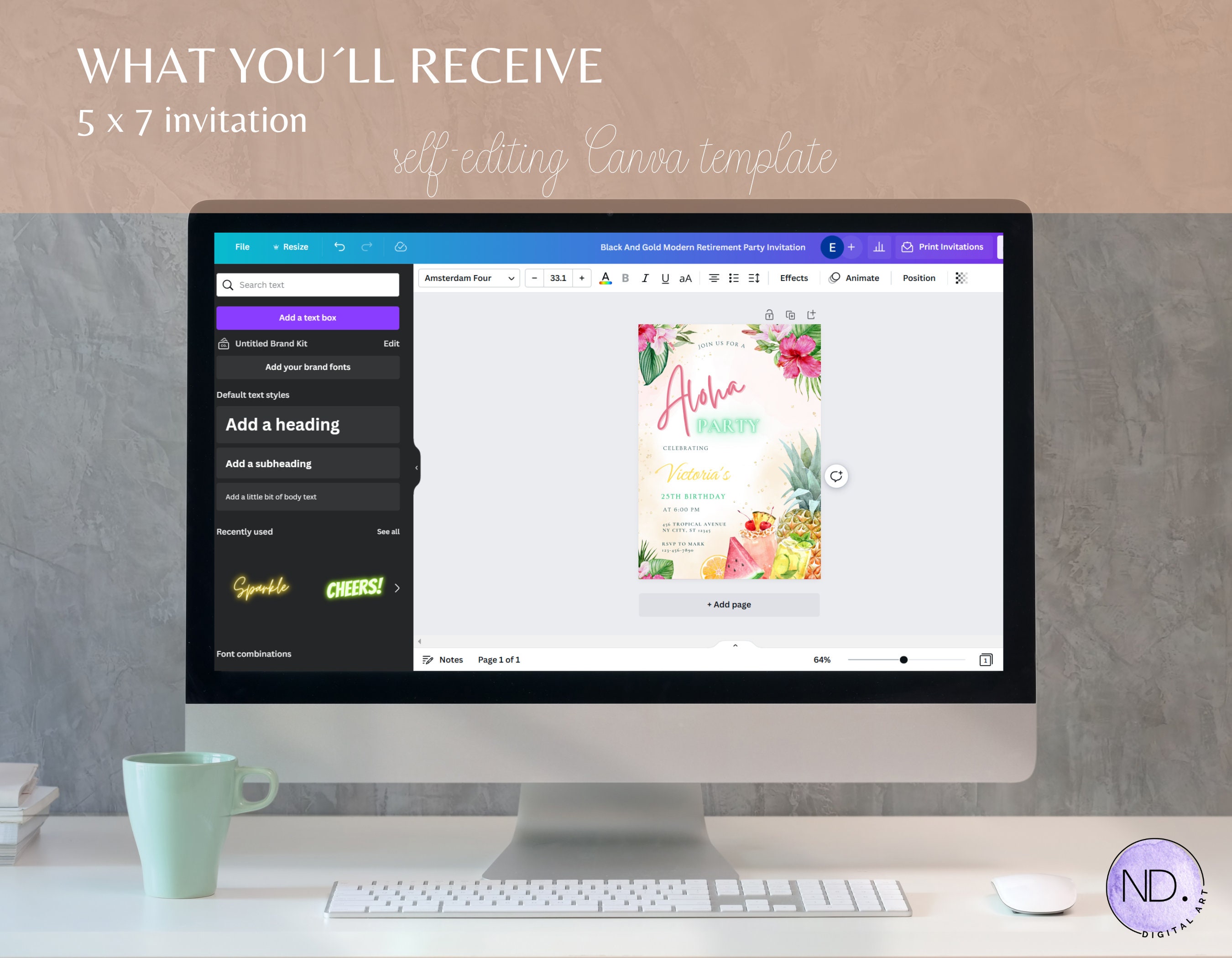 Aloha Birthday Invitation Template Tropical Party Invite Hawaii Party