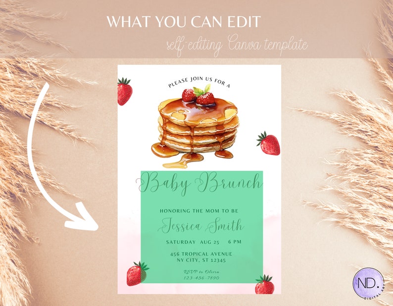 Editable Pancake Baby Brunch Invitation Template, Brunch Baby Shower