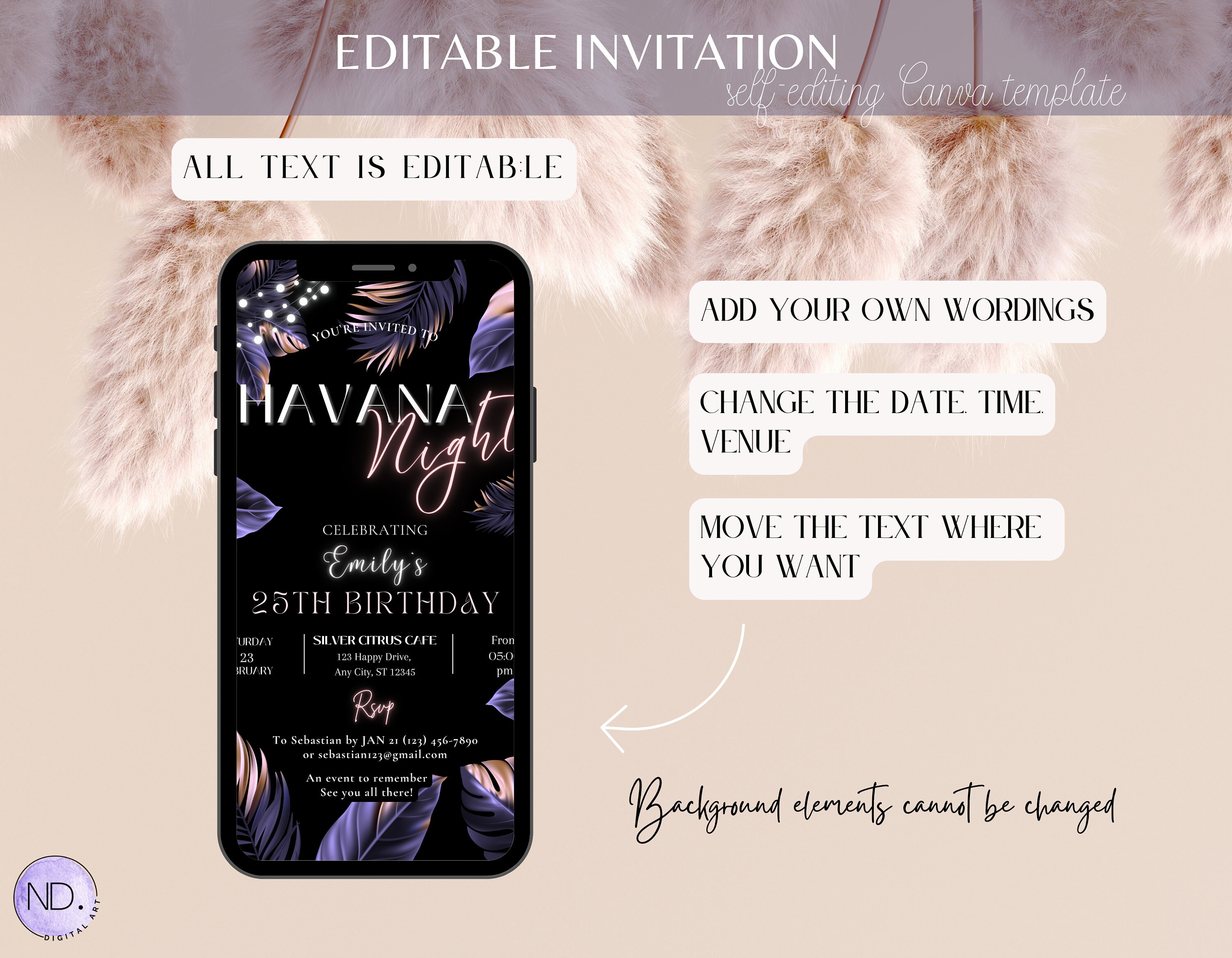 Editable Havana Night Invitation, Tropical Nights Party Invite, Any Age ...