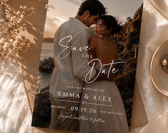 Editorial Save the Date Template with Photo | Modern Wedding Save the Date, Editable Canva Template