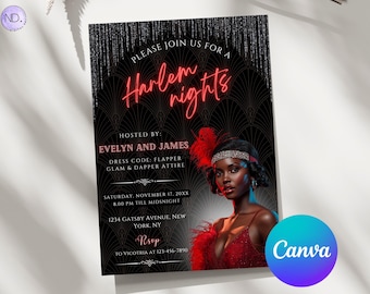 Invitation Harlem Nights, fête Gatsby les années 20 folles, modèle sur toile (téléchargement numérique)