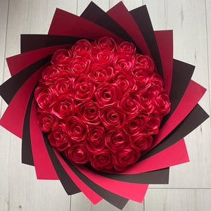 Custom Satin Rose Bouquet Handmade Satin Ribbon Flowers Handcrafted Gift Eternal Rose Bouquet Gift for her, Graduation Gift