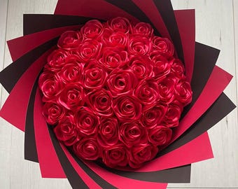Custom Satin Rose Bouquet Handmade Satin Ribbon Flowers Handcrafted Gift Eternal Rose Bouquet Gift for her, Graduation Gift