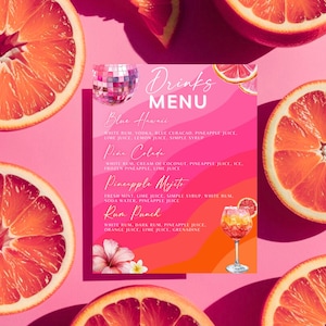 Tequila Sunrise Drink Menu Template, Pink and Orange Cocktail Bar Sign (Canva Template)