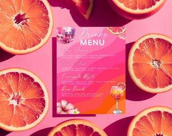 Tequila Sunrise Drink Menü Vorlage, Pinkes und Oranges Cocktail Bar Schild (Canva Template)