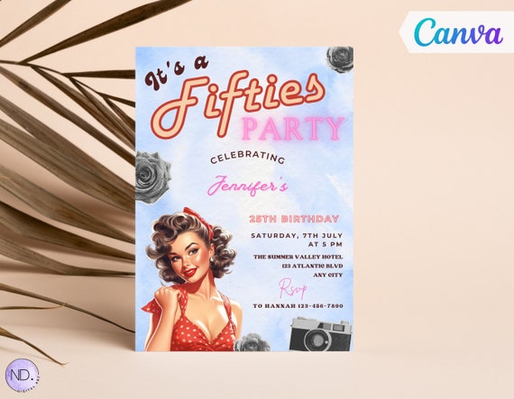 Pin up Style Birthday Invitation, Fifties Retro Party (canva Template) -  Etsy