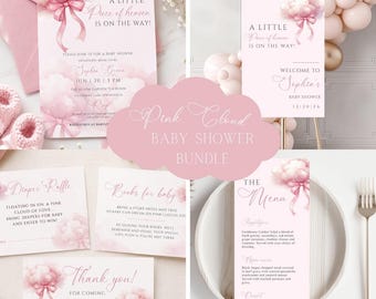 Pink Cloud Baby Shower Bundle, Baby Girl Printable Templates (Digital Download)