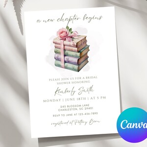 A New Chapter Bridal Shower Invitation Editable Her Next Chapter Begins Bridal Brunch Invite, Book Invitation, Canva Template