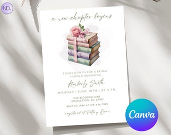 Her Next Chapter Bridal Shower Invitation, Book Theme (Canva Template)