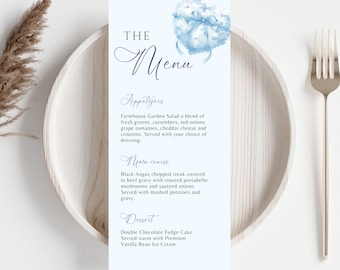 Blue A Little Piece Of Heaven Baby Shower Menu Card, Editable Canva Card (Digital Download)
