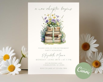Storybook Retirement Invitation, Teacher Retirement Party, Canva Template (Digital Download)