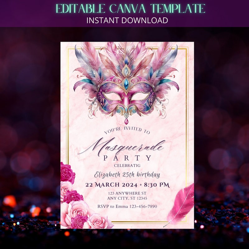 Masquerade Invite Purple Etsy UK
