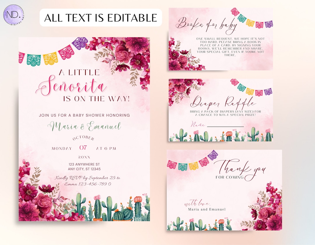 Mexican Baby Shower Invitation Set, Editable Fiesta Little Senorita ...