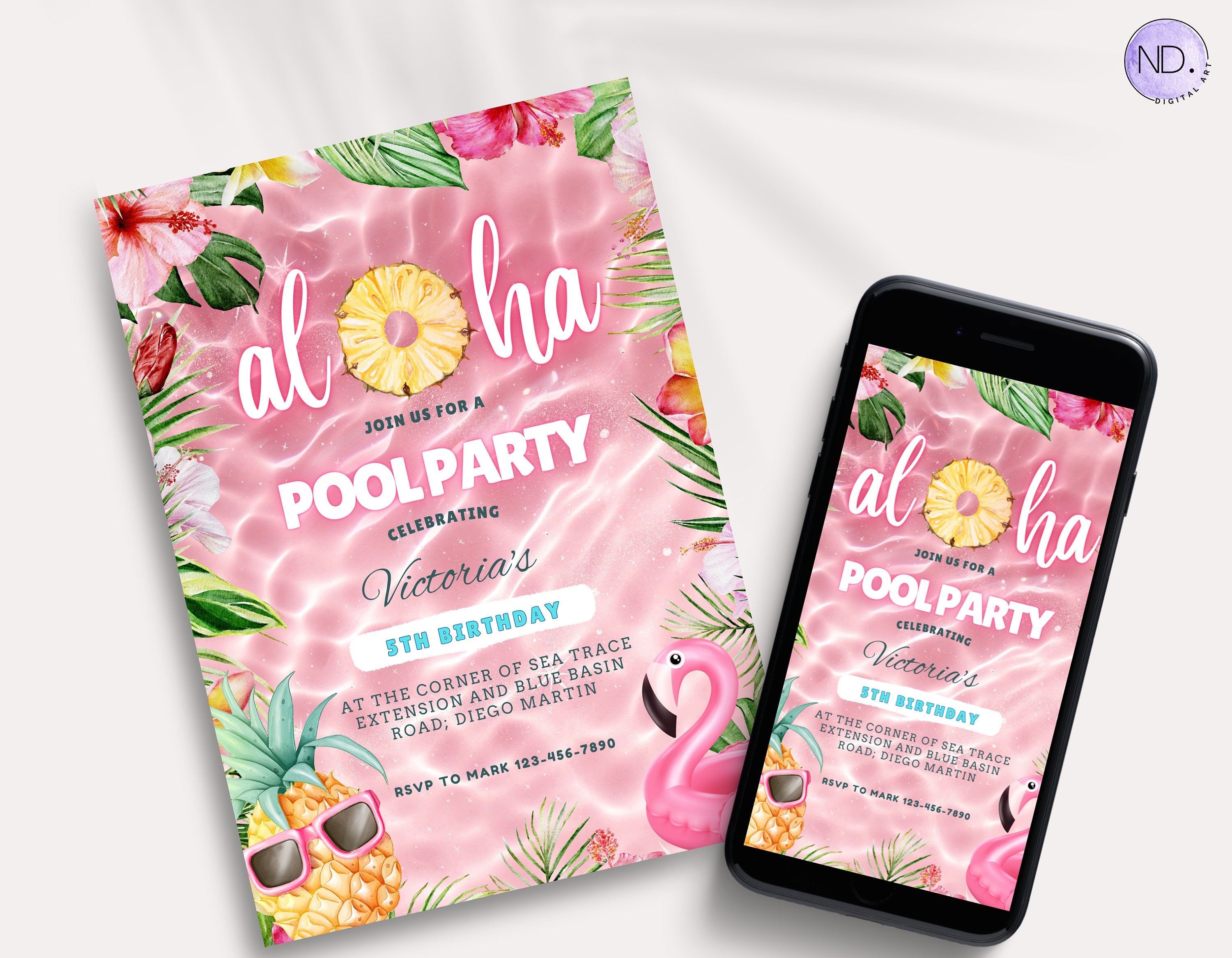 Editable Aloha Pool Party Invitation, Hawaiian Birthday Invite ...