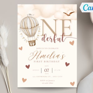 Editable 1st Birthday Invitation Onederful Birthday Party Invite, First Birthday Digital Invite, Print or Text