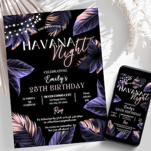 Editable Havana Night Invitation, Tropical Nights Party Invite, Any Age Birthday Party Invitation, Print or Text, Canva Template