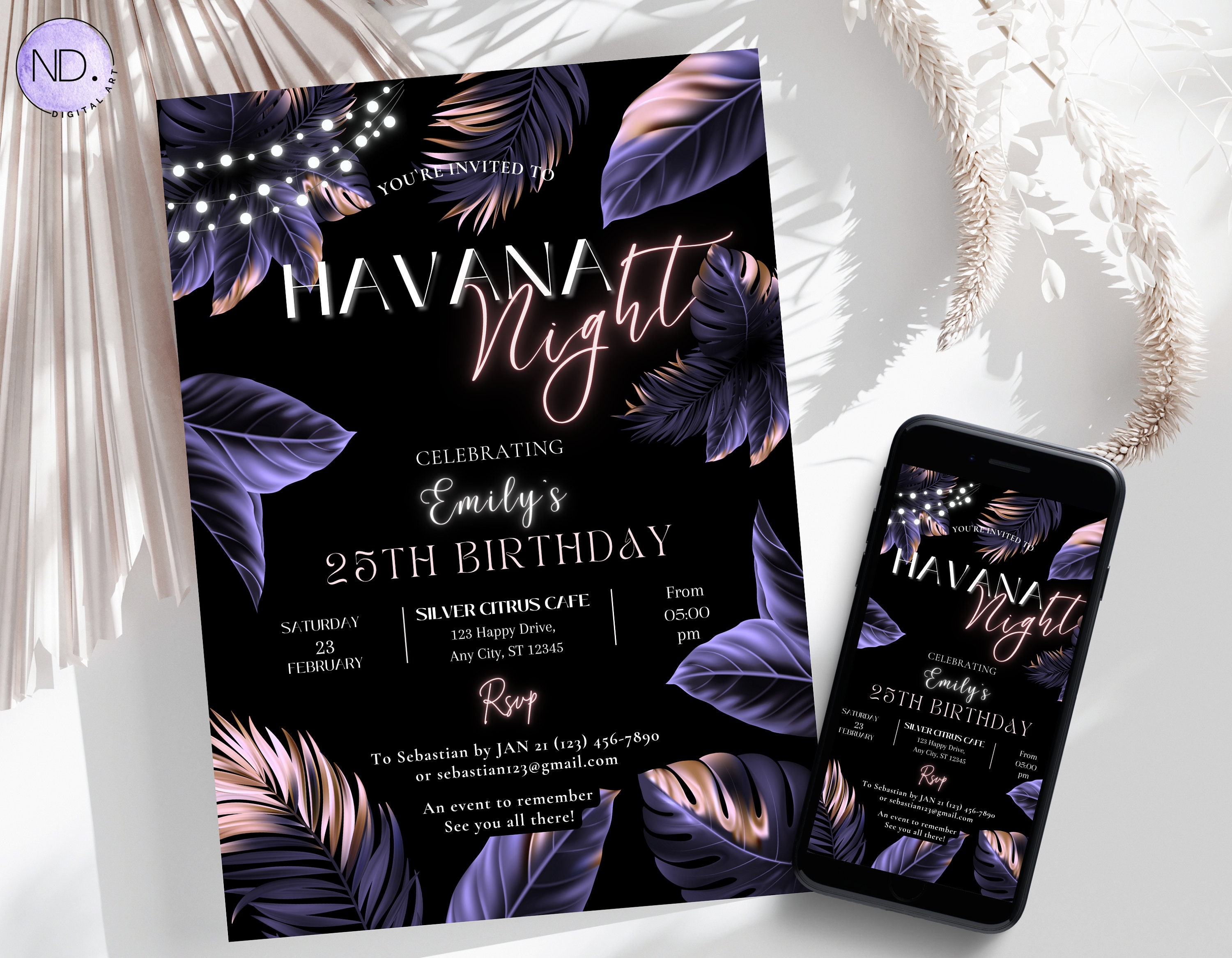 Editable Havana Night Invitation, Tropical Nights Party Invite, Any Age ...