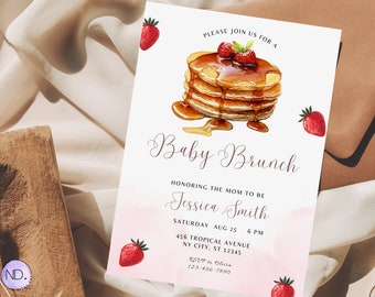 Pancake Baby Brunch Invitation Template, Editable Baby Shower Invite (Digital Download)