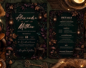 Enchanted Forest Wedding Invitation, Moody Woodland Gothic Template (Digital Download)