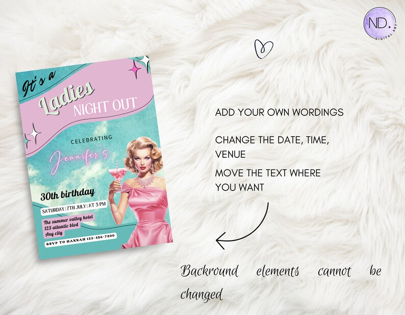 Retro Pin up Ladies Night Invitation, Fifties Birthday Party (canva ...