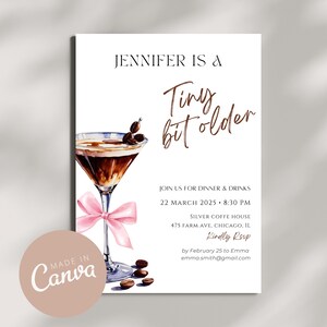 Espresso Martini Birthday Invitation Template, A Tini Bit Older Party Invite, Dirty Thirty Party, Coffee Cocktail Coquette Bow