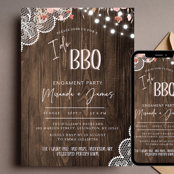 I Do BBQ Invitation Template, BBQ Engagement Party Invitation, Backyard Couple's Shower Invitation, Summer Engagement Party Invite Editable