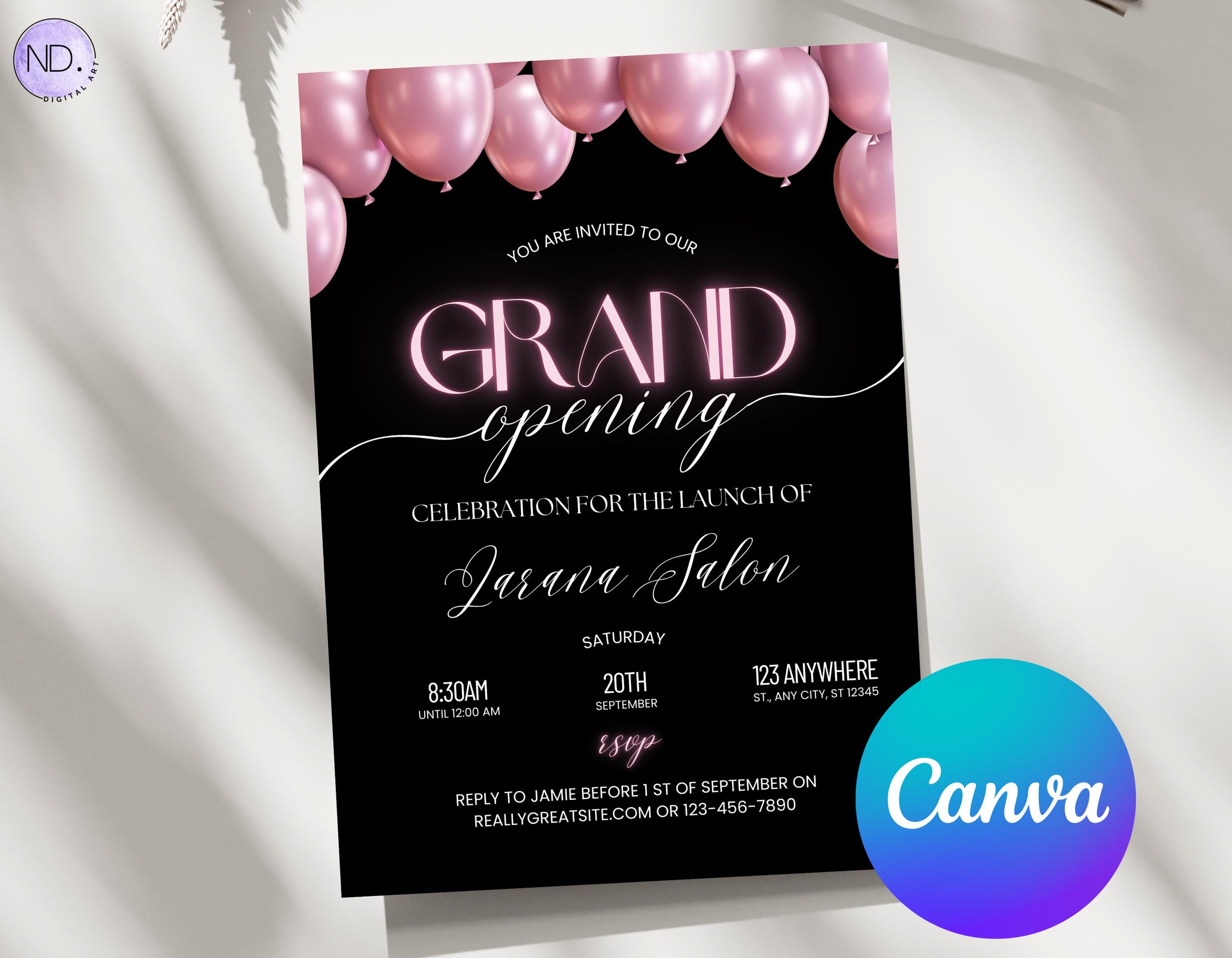 Editable Pink Grand Opening Invitation, Business Opening invitation, Beauty Salon Launch Party Digital Invite, Canva Template