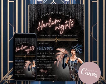 Faire-part d'anniversaire Harlem Nights, fête des années 20 folles Gatsby (modèle de toile)