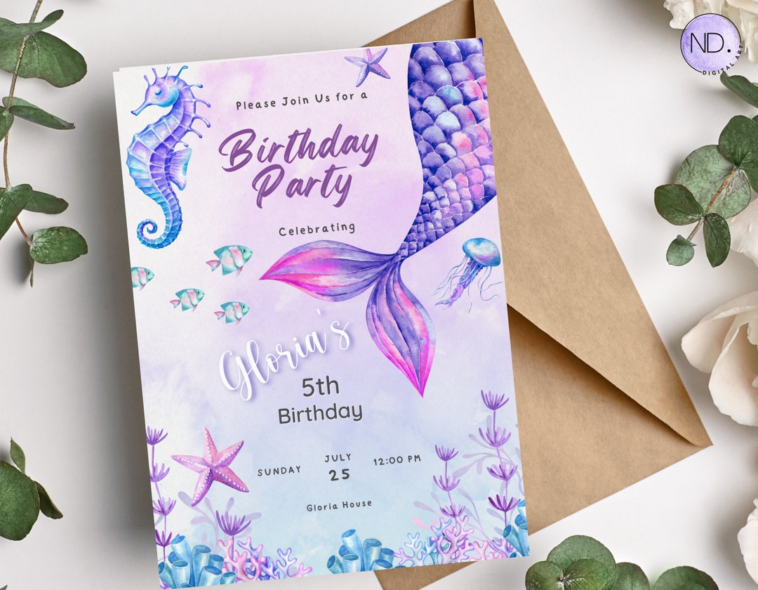 Editable Under the Sea Invite Mermaid Birthday Invitation Birthday Invitation Printable ...