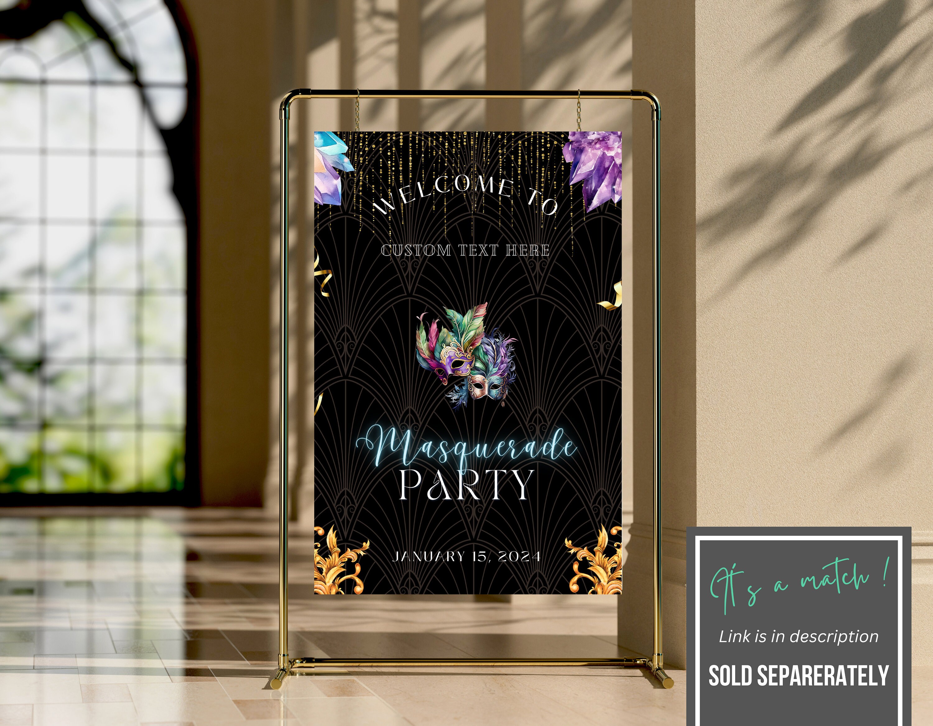 Editable Masquerade Party Invitation Template, Gold and Gems, Luxury ...