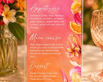 Tequila Sunrise Menu Template, Pink Orange Ombre Menu, Editable Canva Card (Digital Download)