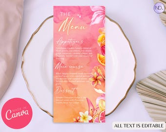 Tequila Sunrise-Menüvorlage, Pink Orange Ombre-Menü, bearbeitbare Canva-Karte (digitaler Download)