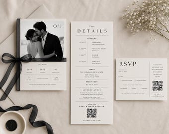 Modern Editorial Wedding Invitation Suite, Black & White Canva Template (Digital Download)