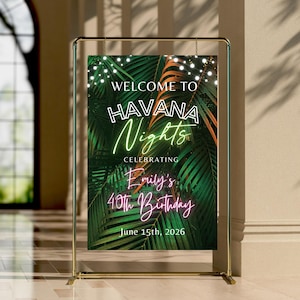Green Havana Nights Party Welcome Sign, Editable Canva Template