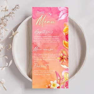 Tequila Sunrise Menu Template, Pink Orange Ombre Menu, Editable Canva Card (Digital Download)
