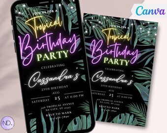 Tropical Birthday Invitation Template Editable Let&#39;s Party Invite Printable Birthday Party Invitation Hawaii Party Invite Palm Leaves Invite