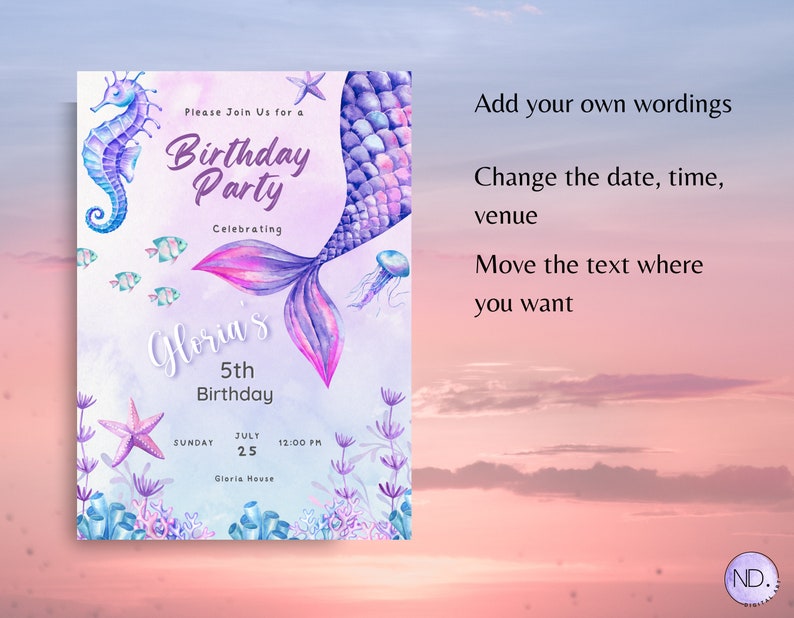Editable Under the Sea Invite Mermaid Birthday Invitation Birthday Invitation Printable ...