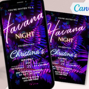 Editable Havana Night Invitation Havana Nights Invite Tropical Nights Party Invitation Havana Party Birthday Invitation Canva Template
