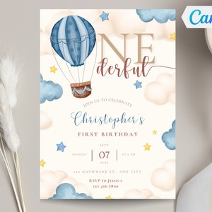 Invito per il primo compleanno, invito alla festa di compleanno Blue Onederful, invito digitale per il primo compleanno del ragazzo, stampa o testo