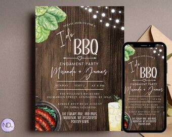I Do BBQ Engagement Party Invitation, Rustic Couples Shower (Digital Download)
