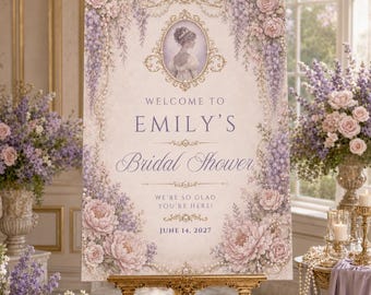 Diamond of the Season Bridal Shower Welcome Sign, Regency Floral Welcome Sign, Editable Canva Template