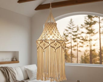 Abat-jour bohème en macramé | Suspension suspendue nordique tissée pour salon et chambre à coucher