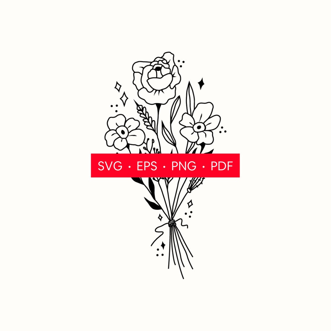 Wildflower Bouquet SVG, Boho Floral Line Art (digital Download) - Etsy