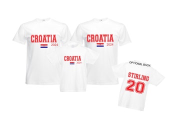 Kroatien Anhänger Erwachsene Kinder T-Shirt Familie passendes Vatertagsgeschenk - Fußball Fußball Rugby Sport personalisierte Namensnummer