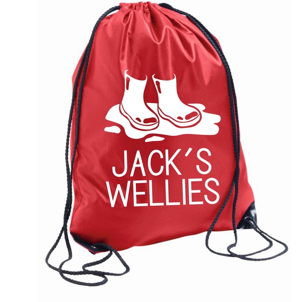 PERSONALISED:  your name's wellies bag welly boots outdoor shoes wet shoes school gym pe nursery bag