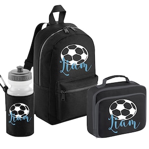 PERSONNALISÉ: votre nom mini sac à dos sac à dos, boîte à lunch et bouteille d'eau ensemble scolaire gym pe pépinière sac football foot foot nom