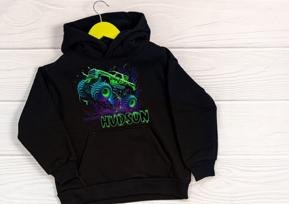 Personalised your name monster trucks kids hoody hoodie jumper top adults family matching
