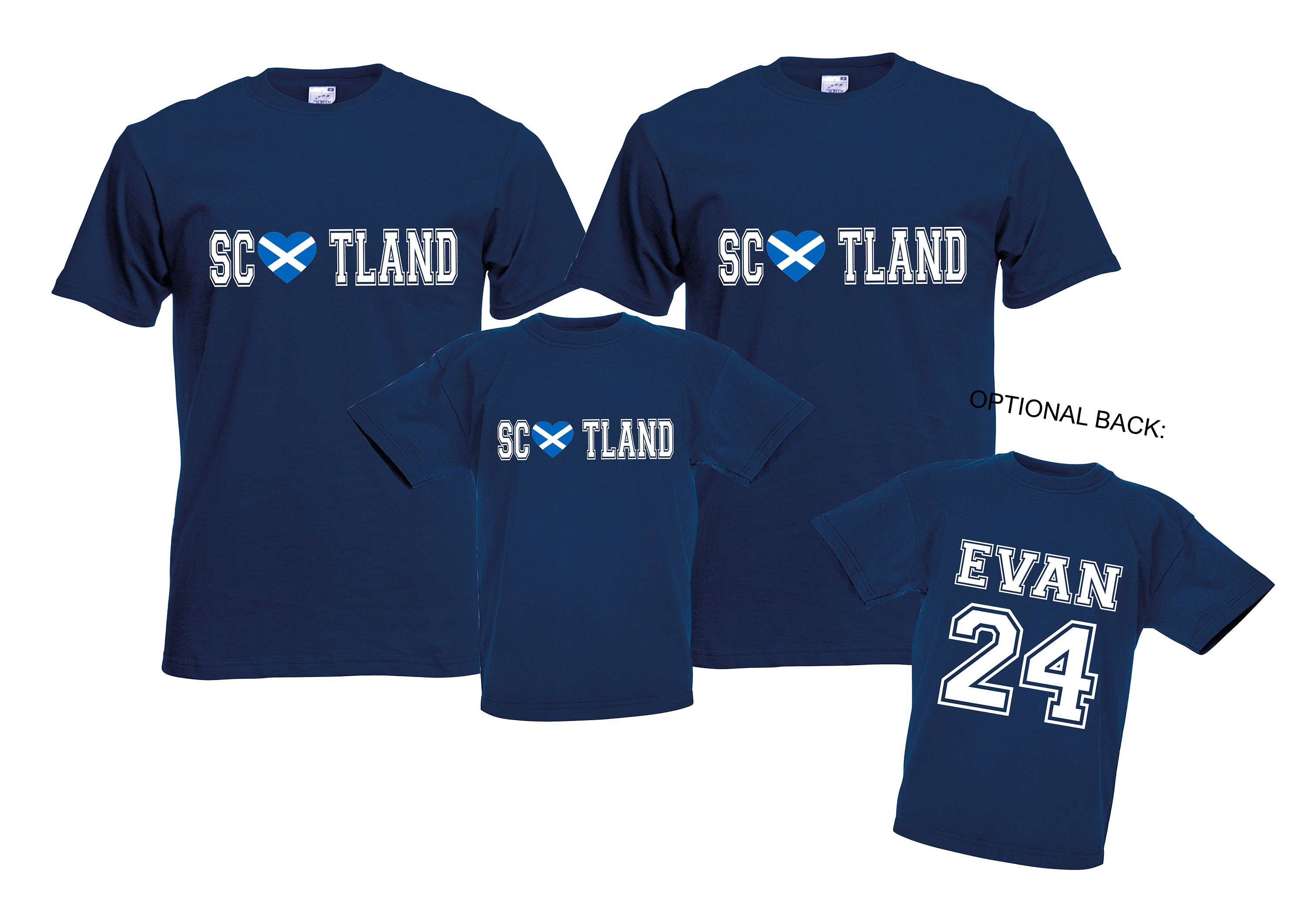 Scotland supporters adults kids tee t-shirt family matching father's day gift -football soccer rugby sports  personalised name number heart