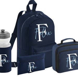 PERSONNALISÉ : votre nom mini sac à dos sac à dos sac à lunch boîte à crayons trousse d'école bouteille d'eau gym pe pépinière sac nom et initiale marine